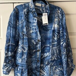 Chico's Mikahlia Blue Paisley Artistic Denim LS Jacket Midnight